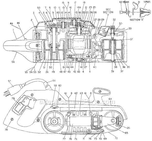 Page A Diagram and Parts List for G-7450 Type 1 Black and Decker Belt or Drum Sander
